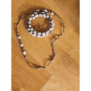 Coffee Bean/Seashell Necklace and Wraparound Bracelet set NWOT